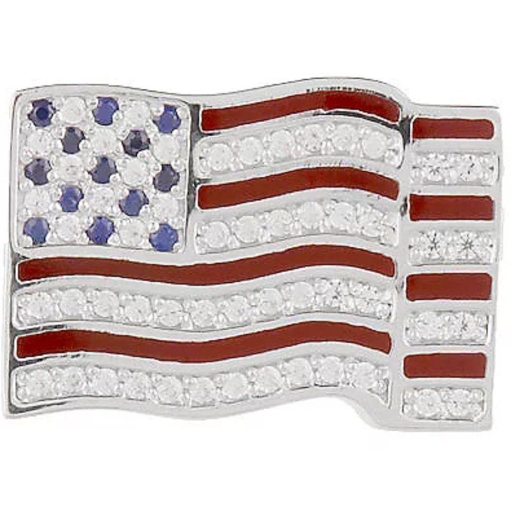 QVC Epiphany Platinum Clad Diamonique American Flag Pin  0013